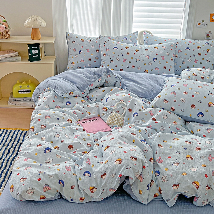 91家纺网 家纺一手货源 找家纺 （总）梦纤绒 2025新款云感木棉皱皱双层纱四件套-简单款