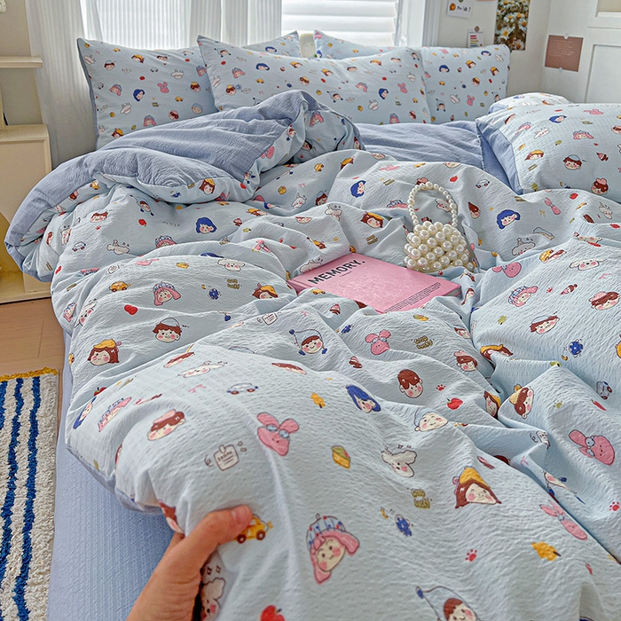 91家纺网 家纺一手货源 找家纺 （总）梦纤绒 2025新款云感木棉皱皱双层纱四件套-简单款