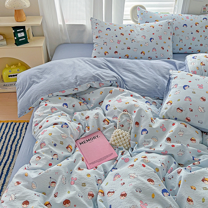 91家纺网 家纺一手货源 找家纺 （总）梦纤绒 2025新款云感木棉皱皱双层纱四件套-简单款