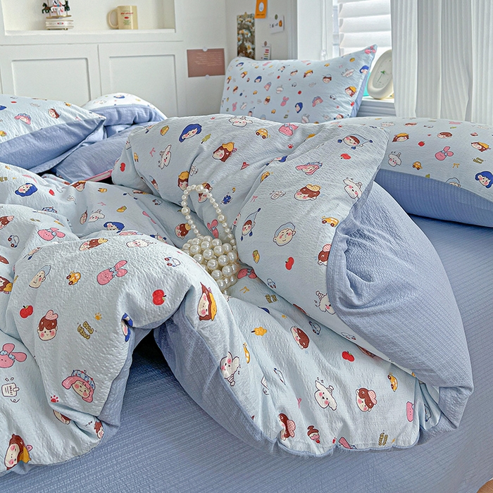 91家纺网 家纺一手货源 找家纺 （总）梦纤绒 2025新款云感木棉皱皱双层纱四件套-简单款