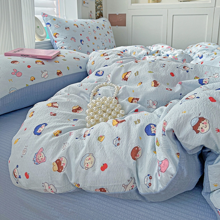 91家纺网 家纺一手货源 找家纺 （总）梦纤绒 2025新款云感木棉皱皱双层纱四件套-简单款