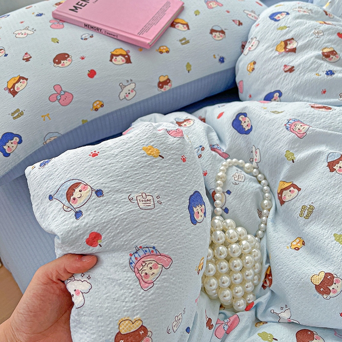 91家纺网 家纺一手货源 找家纺 （总）梦纤绒 2025新款云感木棉皱皱双层纱四件套-简单款