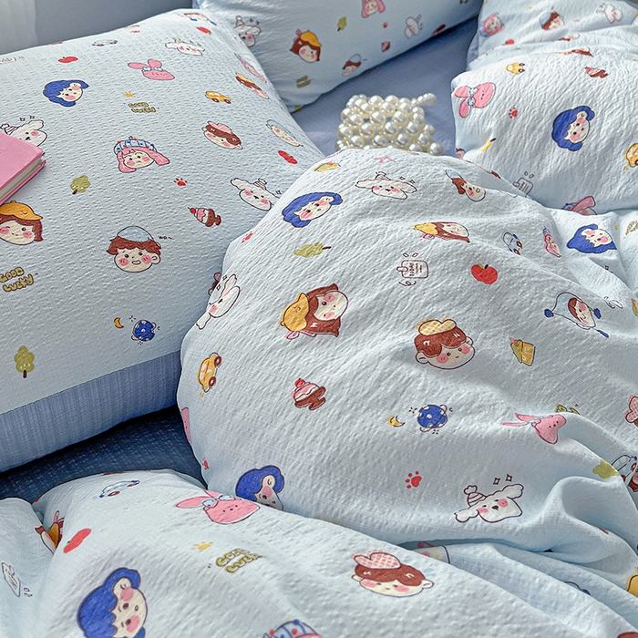 91家纺网 家纺一手货源 找家纺 （总）梦纤绒 2025新款云感木棉皱皱双层纱四件套-简单款