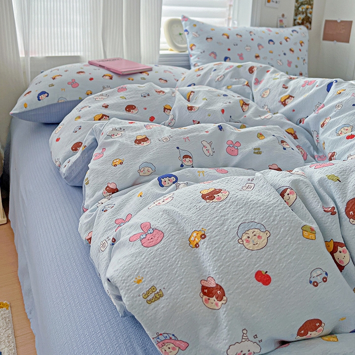 91家纺网 家纺一手货源 找家纺 （总）梦纤绒 2025新款云感木棉皱皱双层纱四件套-简单款