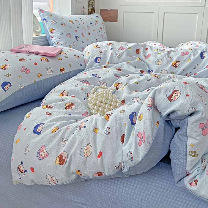 91家纺网 家纺一手货源 找家纺 （总）梦纤绒 2025新款云感木棉皱皱双层纱四件套-简单款