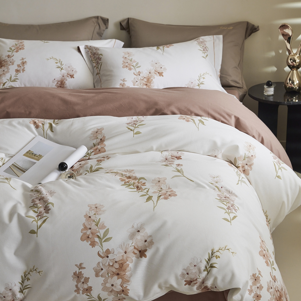 91家纺网 家纺一手货源 找家纺 嘉汀兰家居 2025新款全棉纯棉数码印花生态磨毛四件套 幽舒-桔