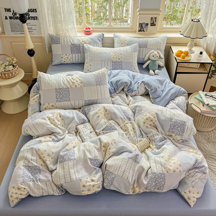 91家纺网 家纺一手货源 找家纺 （总）梦纤绒 2025新款云感木棉皱皱双层纱四件套-简单款