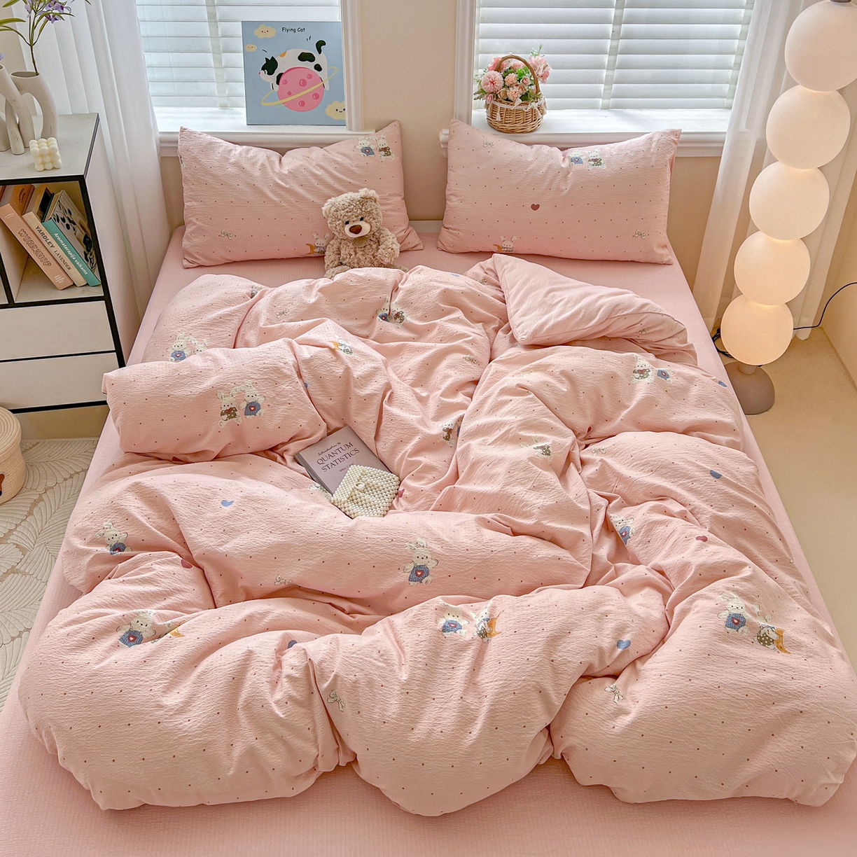 91家纺网 家纺一手货源 找家纺 （总）梦纤绒 2025新款云感木棉皱皱双层纱四件套-简单款