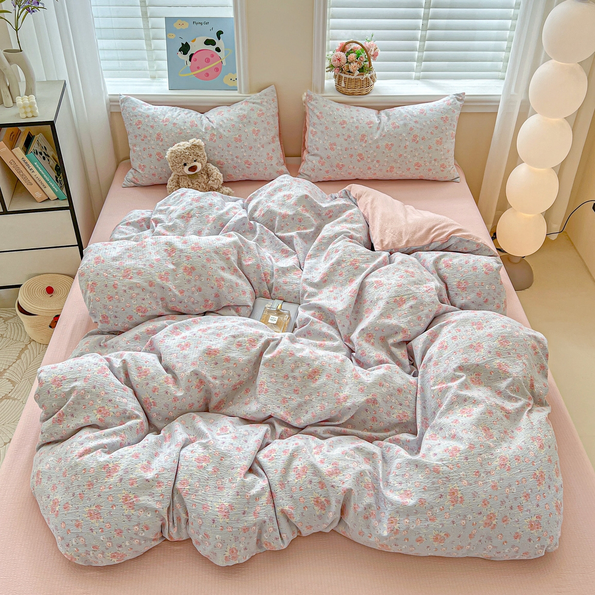 91家纺网 家纺一手货源 找家纺 （总）梦纤绒 2025新款云感木棉皱皱双层纱四件套-简单款