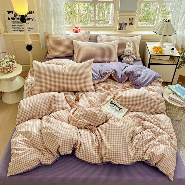 91家纺网 家纺一手货源 找家纺 （总）梦纤绒 2025新款云感木棉皱皱双层纱四件套-简单款