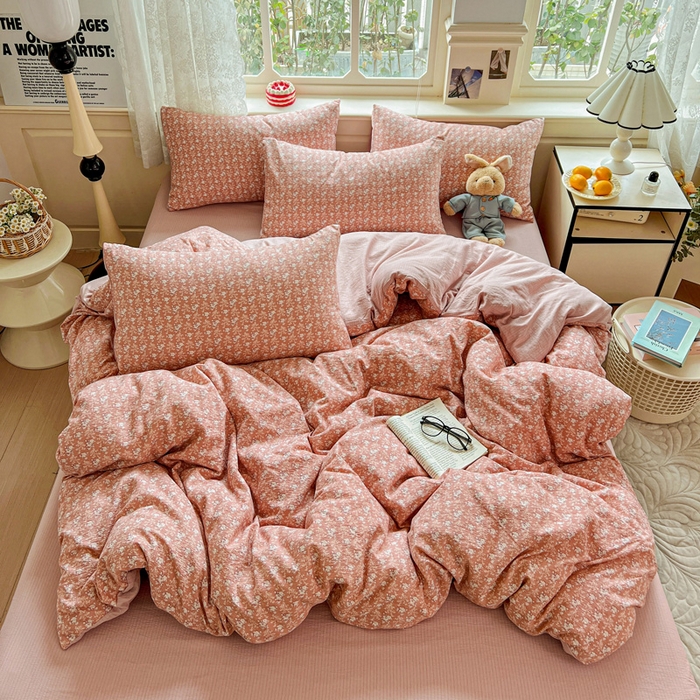 91家纺网 家纺一手货源 找家纺 （总）梦纤绒 2025新款云感木棉皱皱双层纱四件套-简单款