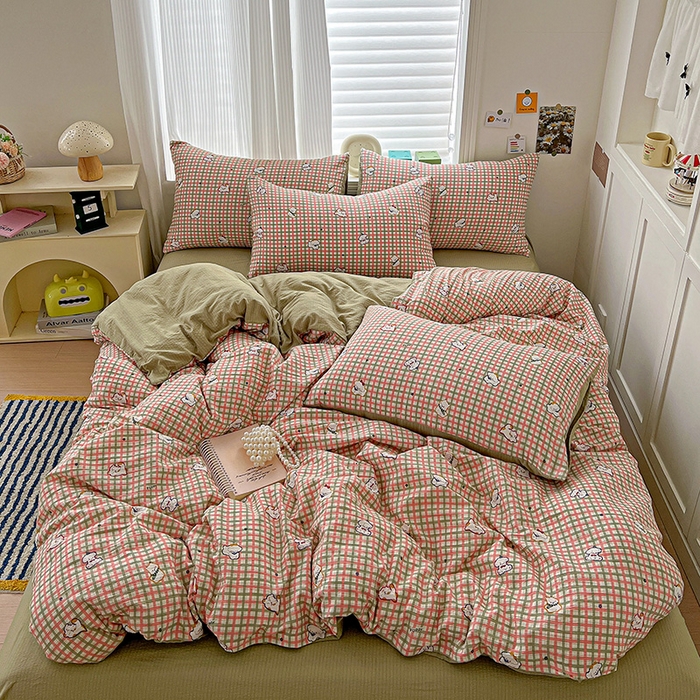 91家纺网 家纺一手货源 找家纺 （总）梦纤绒 2025新款云感木棉皱皱双层纱四件套-简单款