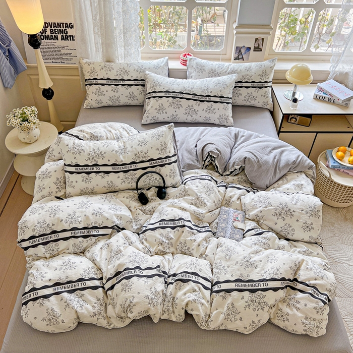 91家纺网 家纺一手货源 找家纺 （总）梦纤绒 2025新款云感木棉皱皱双层纱四件套-简单款