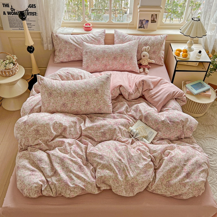 91家纺网 家纺一手货源 找家纺 （总）梦纤绒 2025新款云感木棉皱皱双层纱四件套-简单款