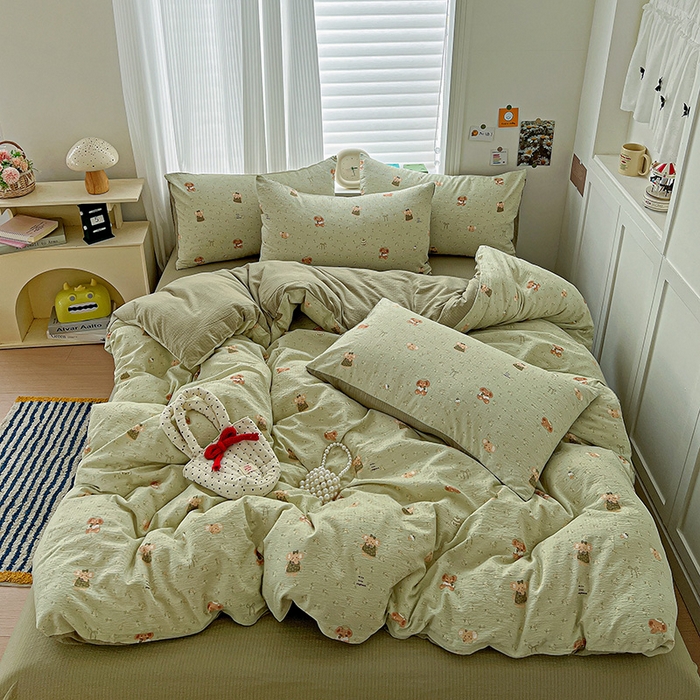 91家纺网 家纺一手货源 找家纺 （总）梦纤绒 2025新款云感木棉皱皱双层纱四件套-简单款