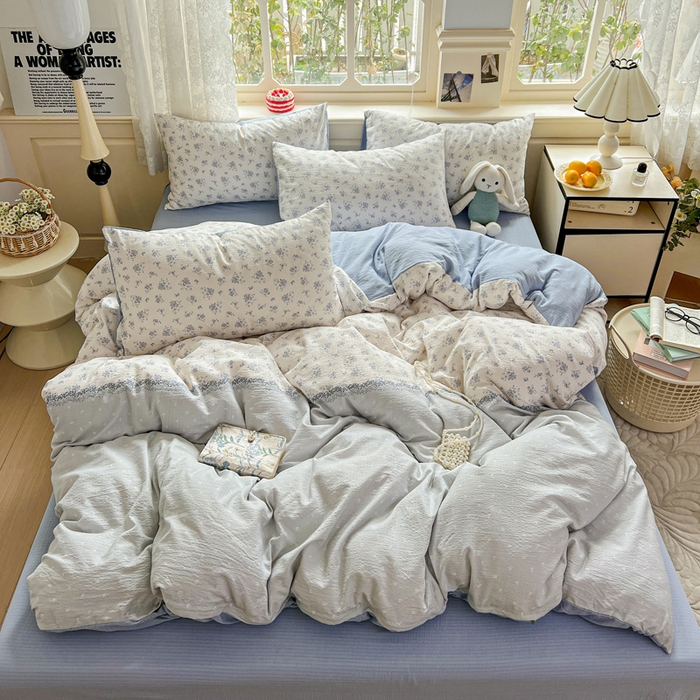 91家纺网 家纺一手货源 找家纺 （总）梦纤绒 2025新款云感木棉皱皱双层纱四件套-简单款