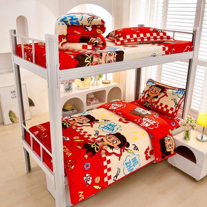 91家纺网 家纺一手货源 找家纺 （总）绒品荟家纺 2025新款加厚牛奶绒三件套金貂绒法莱绒冬季床单款床笠款学生宿舍单人三件套