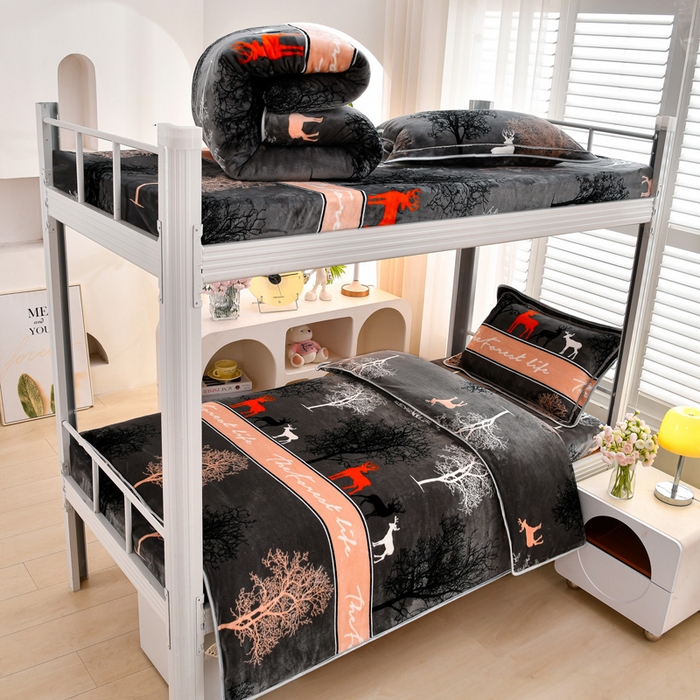 91家纺网 家纺一手货源 找家纺 （总）绒品荟家纺 2025新款加厚牛奶绒三件套金貂绒法莱绒冬季床单款床笠款学生宿舍单人三件套