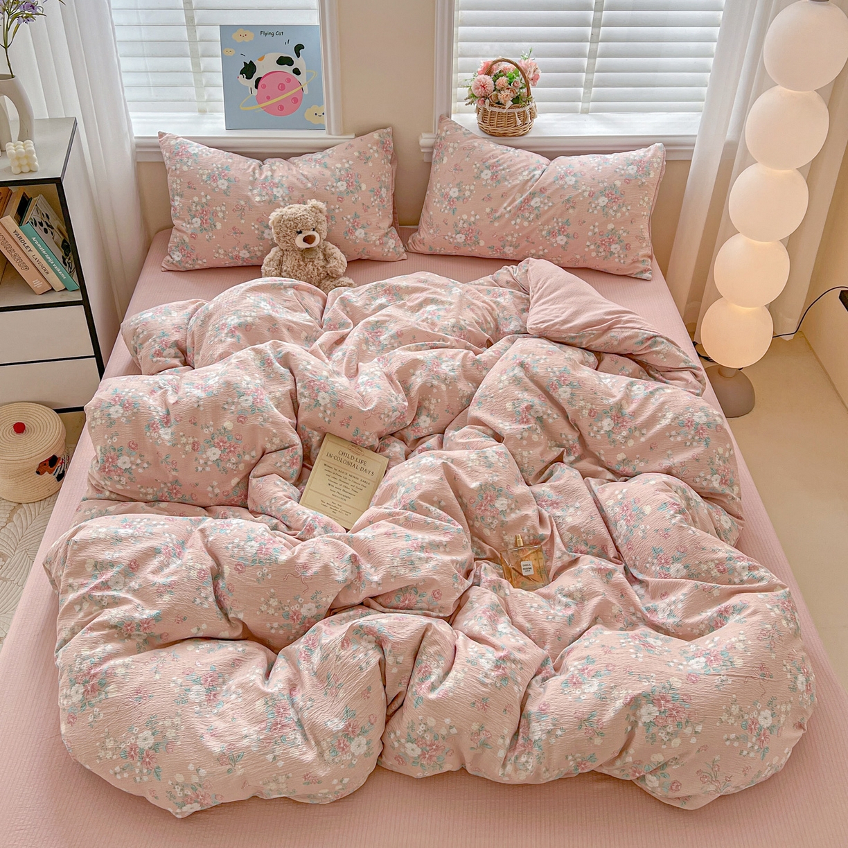 91家纺网 家纺一手货源 找家纺 （总）梦纤绒 2025新款云感木棉皱皱双层纱四件套-简单款