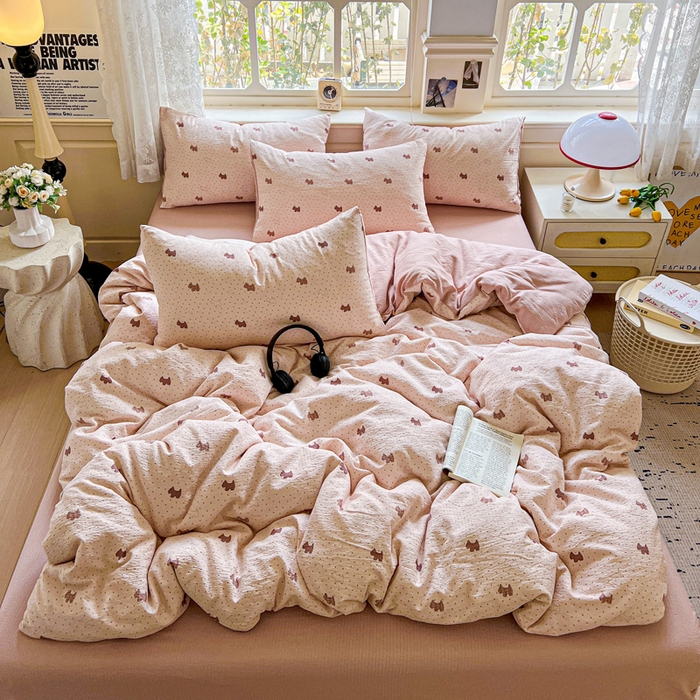 91家纺网 家纺一手货源 找家纺 （总）梦纤绒 2025新款云感木棉皱皱双层纱四件套-简单款