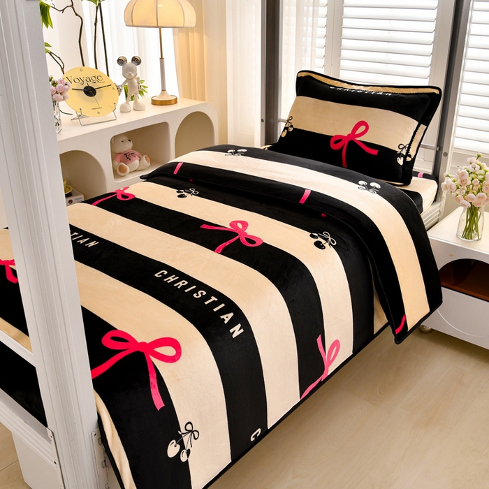 91家纺网 家纺一手货源 找家纺 绒品荟家纺 2025新款加厚牛奶绒三件套金貂绒法莱绒冬季床单款床笠款学生宿舍单人三件套情人结