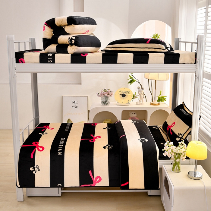 91家纺网 家纺一手货源 找家纺 绒品荟家纺 2025新款加厚牛奶绒三件套金貂绒法莱绒冬季床单款床笠款学生宿舍单人三件套情人结