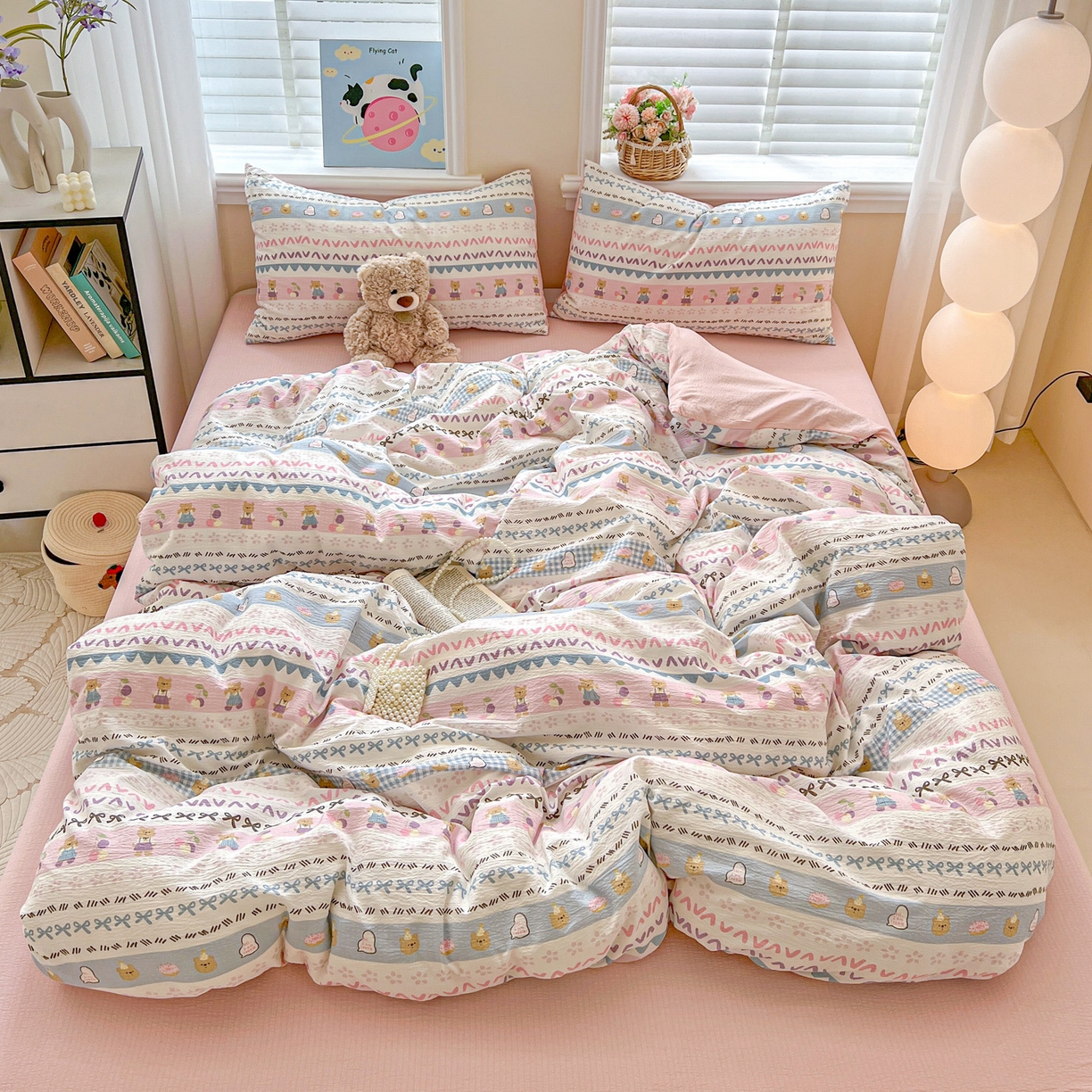 91家纺网 家纺一手货源 找家纺 （总）梦纤绒 2025新款云感木棉皱皱双层纱四件套-简单款