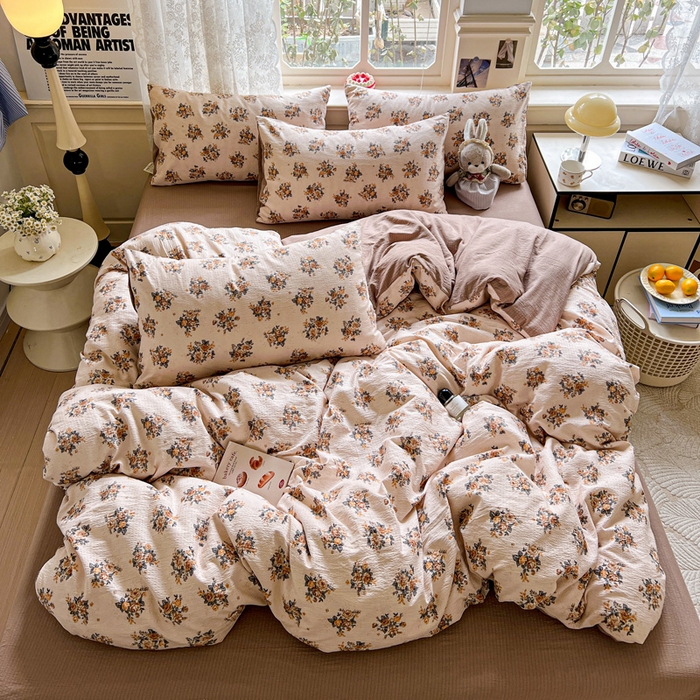 91家纺网 家纺一手货源 找家纺 （总）梦纤绒 2025新款云感木棉皱皱双层纱四件套-简单款