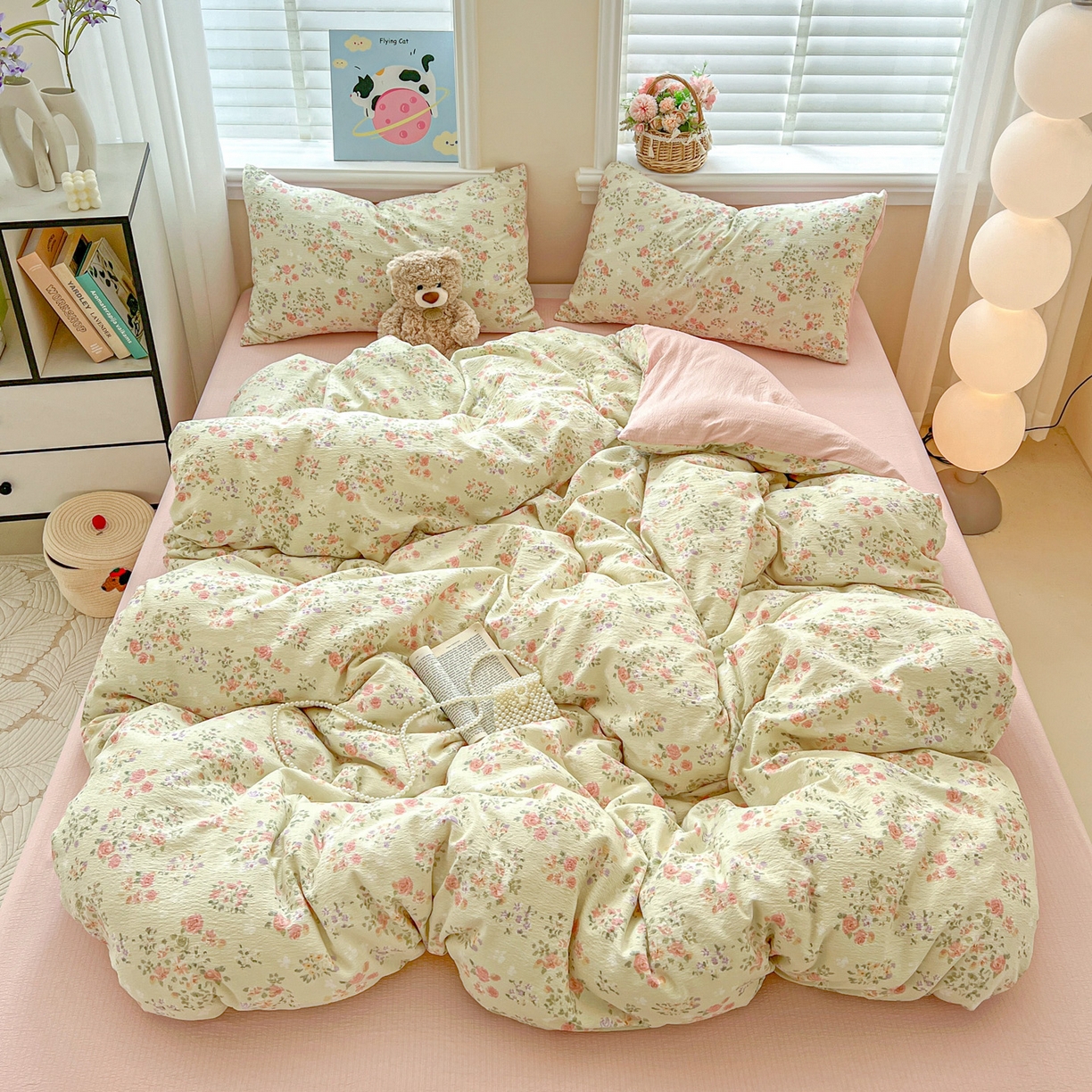 91家纺网 家纺一手货源 找家纺 （总）梦纤绒 2025新款云感木棉皱皱双层纱四件套-简单款