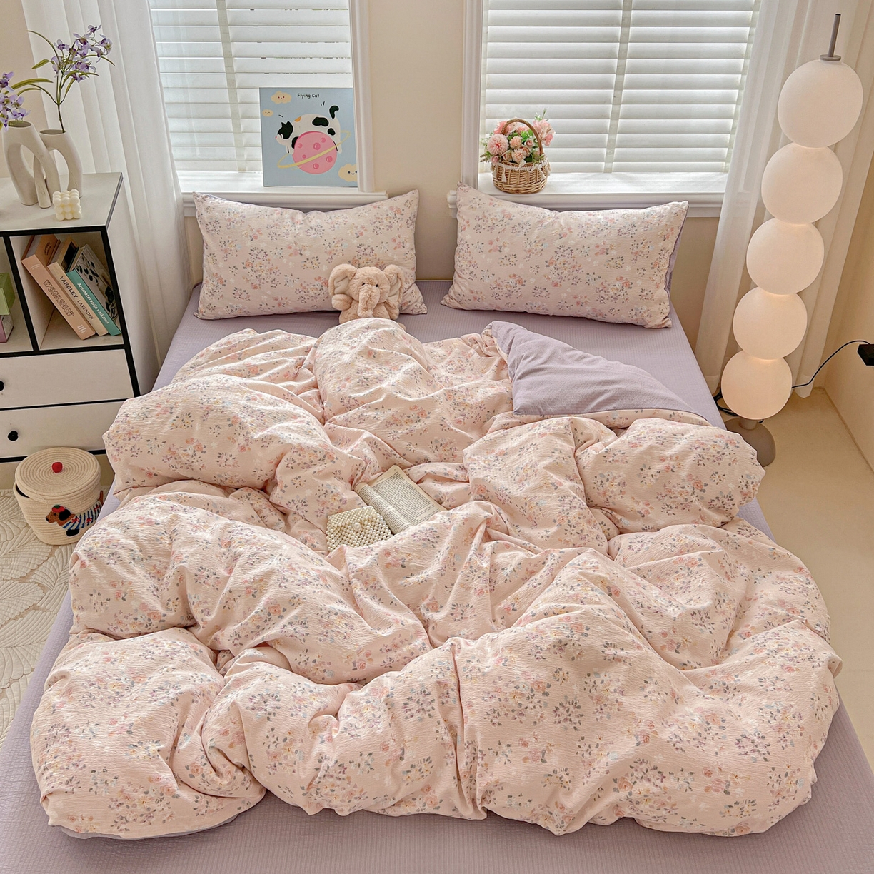 91家纺网 家纺一手货源 找家纺 （总）梦纤绒 2025新款云感木棉皱皱双层纱四件套-简单款