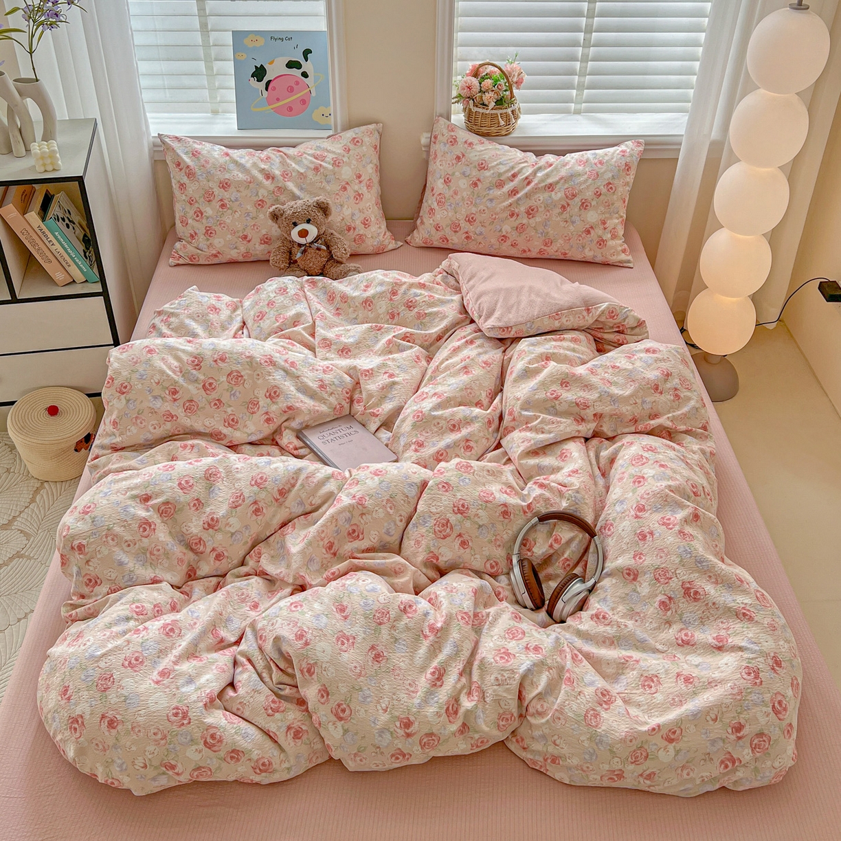 91家纺网 家纺一手货源 找家纺 （总）梦纤绒 2025新款云感木棉皱皱双层纱四件套-简单款