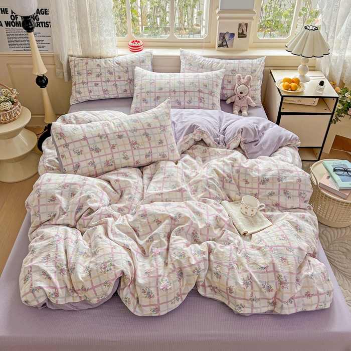 91家纺网 家纺一手货源 找家纺 （总）梦纤绒 2025新款云感木棉皱皱双层纱四件套-简单款