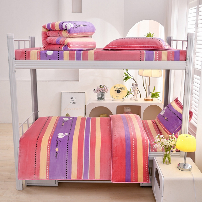 91家纺网 家纺一手货源 找家纺 绒品荟家纺 2025新款加厚牛奶绒三件套金貂绒法莱绒冬季床单款床笠款学生宿舍单人三件套恋语