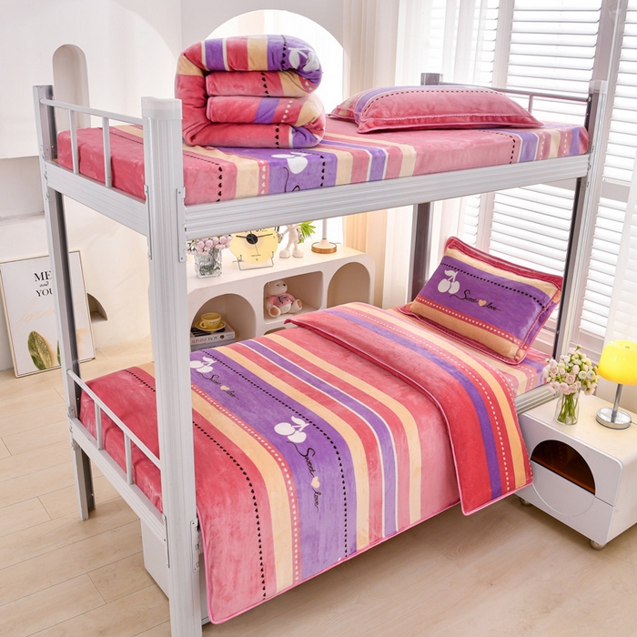 绒品荟家纺 2025新款加厚牛奶绒三件套金貂绒法莱绒冬季床单款床笠款学生宿舍单人三件套恋语