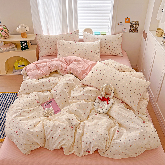 91家纺网 家纺一手货源 找家纺 （总）梦纤绒 2025新款云感木棉皱皱双层纱四件套-简单款