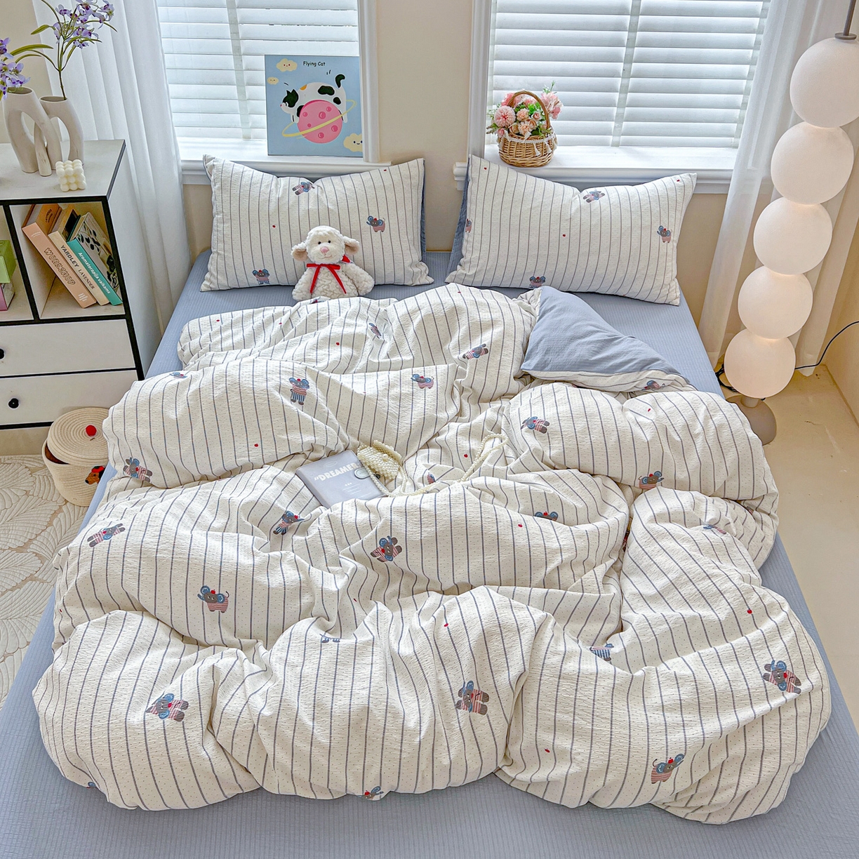 91家纺网 家纺一手货源 找家纺 （总）梦纤绒 2025新款云感木棉皱皱双层纱四件套-简单款