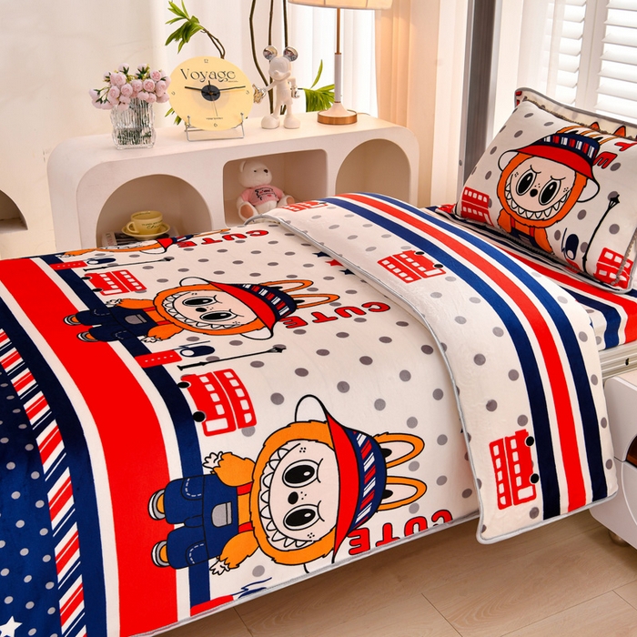 91家纺网 家纺一手货源 找家纺 绒品荟家纺 2025新款加厚牛奶绒三件套金貂绒法莱绒冬季床单款床笠款学生宿舍单人三件套英伦拉布布