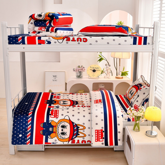 91家纺网 家纺一手货源 找家纺 绒品荟家纺 2025新款加厚牛奶绒三件套金貂绒法莱绒冬季床单款床笠款学生宿舍单人三件套英伦拉布布