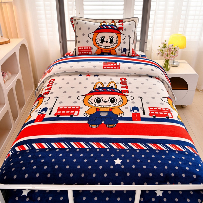 91家纺网 家纺一手货源 找家纺 绒品荟家纺 2025新款加厚牛奶绒三件套金貂绒法莱绒冬季床单款床笠款学生宿舍单人三件套英伦拉布布