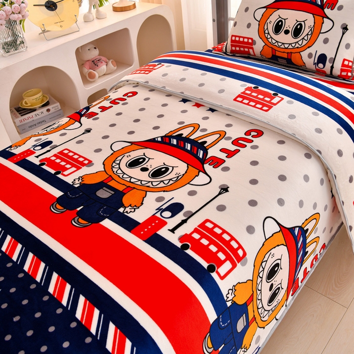 91家纺网 家纺一手货源 找家纺 绒品荟家纺 2025新款加厚牛奶绒三件套金貂绒法莱绒冬季床单款床笠款学生宿舍单人三件套英伦拉布布