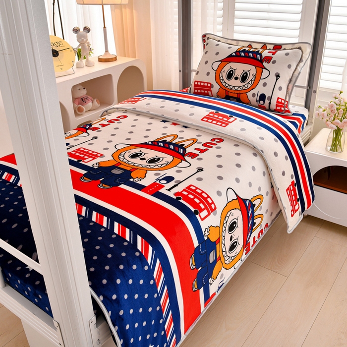 91家纺网 家纺一手货源 找家纺 绒品荟家纺 2025新款加厚牛奶绒三件套金貂绒法莱绒冬季床单款床笠款学生宿舍单人三件套英伦拉布布