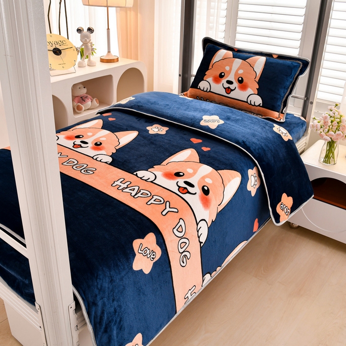 91家纺网 家纺一手货源 找家纺 绒品荟家纺 2025新款加厚牛奶绒三件套金貂绒法莱绒冬季床单款床笠款学生宿舍单人三件套萌宠