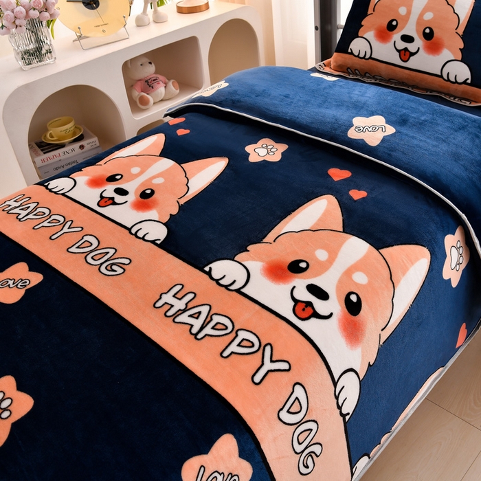 91家纺网 家纺一手货源 找家纺 绒品荟家纺 2025新款加厚牛奶绒三件套金貂绒法莱绒冬季床单款床笠款学生宿舍单人三件套萌宠