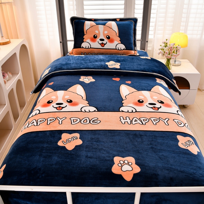 91家纺网 家纺一手货源 找家纺 绒品荟家纺 2025新款加厚牛奶绒三件套金貂绒法莱绒冬季床单款床笠款学生宿舍单人三件套萌宠