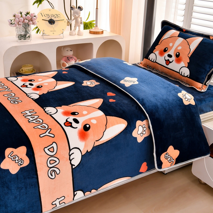 91家纺网 家纺一手货源 找家纺 绒品荟家纺 2025新款加厚牛奶绒三件套金貂绒法莱绒冬季床单款床笠款学生宿舍单人三件套萌宠