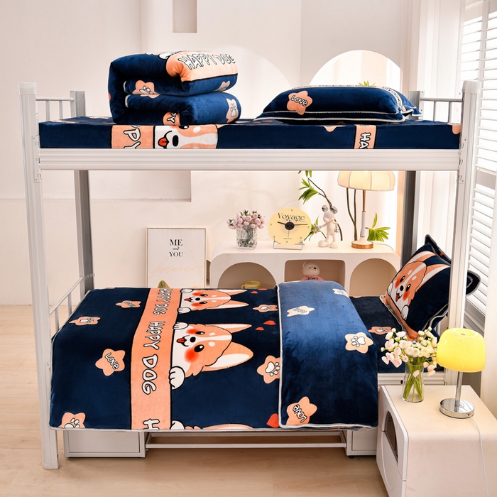 91家纺网 家纺一手货源 找家纺 绒品荟家纺 2025新款加厚牛奶绒三件套金貂绒法莱绒冬季床单款床笠款学生宿舍单人三件套萌宠