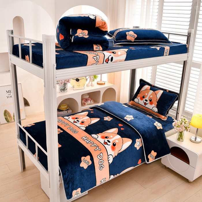 绒品荟家纺 2025新款加厚牛奶绒三件套金貂绒法莱绒冬季床单款床笠款学生宿舍单人三件套萌宠