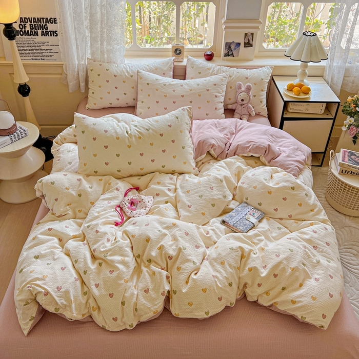 91家纺网 家纺一手货源 找家纺 （总）梦纤绒 2025新款云感木棉皱皱双层纱四件套-简单款