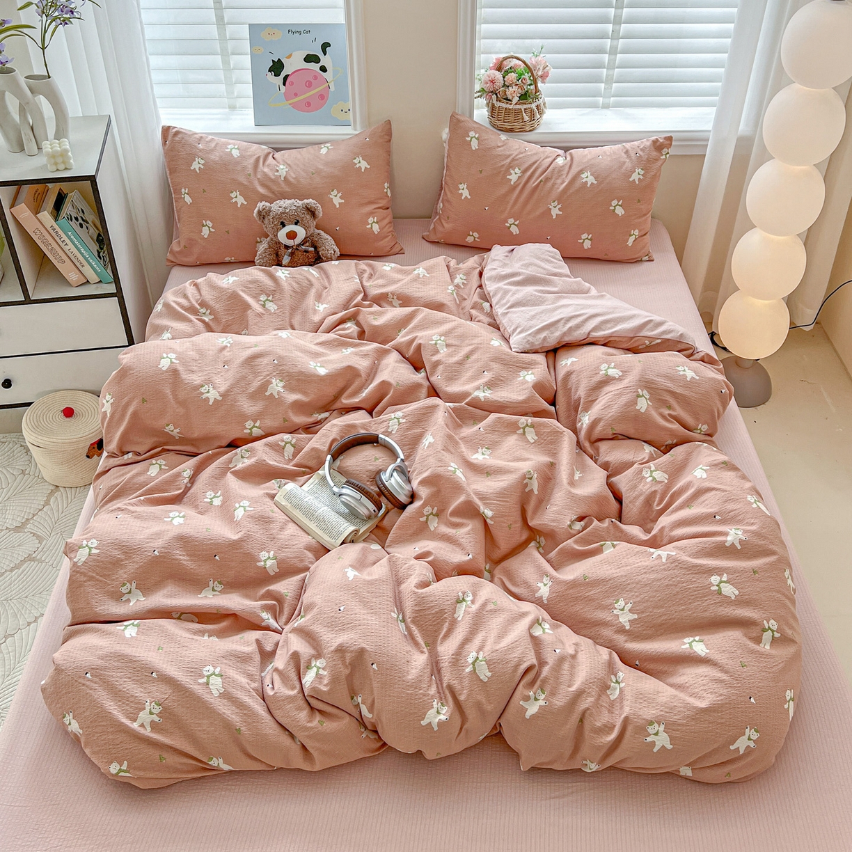 91家纺网 家纺一手货源 找家纺 （总）梦纤绒 2025新款云感木棉皱皱双层纱四件套-简单款