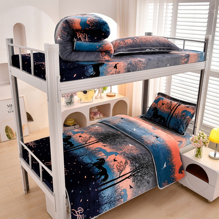 绒品荟家纺 2025新款加厚牛奶绒三件套金貂绒法莱绒冬季床单款床笠款学生宿舍单人三件套天马行空